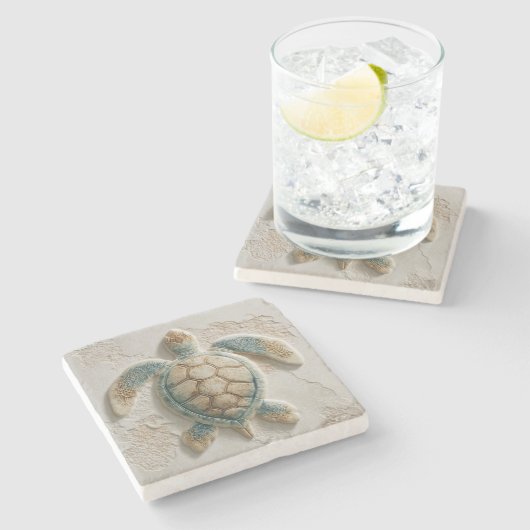 Turquoise Sea Turtle Coastal Art Steinuntersetzer (Seitenansicht)