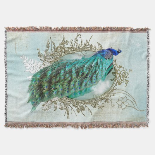 Turquoise Shabby Peacock Decke (Vorderseite)