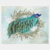 Turquoise Shabby Peacock Fleecedecke (Vorderseite (Horizontal))