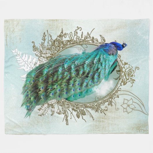 Turquoise Shabby Peacock Fleecedecke (Vorderseite (Horizontal))