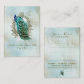 Turquoise Shabby Peacock Visitenkarte (Vorne/Hinten)