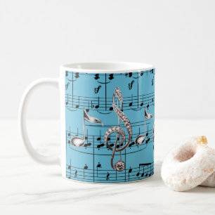 Turquoise Sheet Music & Silver Musiknotens Kaffeetasse