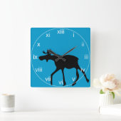 Turquoise Silohuette Moose Wall Clock Quadratische Wanduhr (Zuhause)