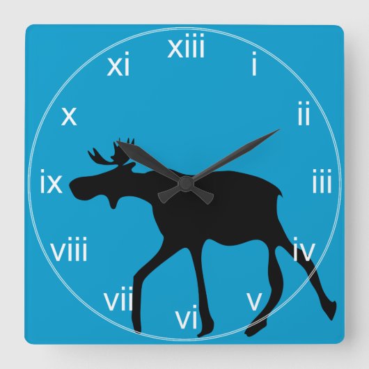 Turquoise Silohuette Moose Wall Clock Quadratische Wanduhr (Vorderseite)