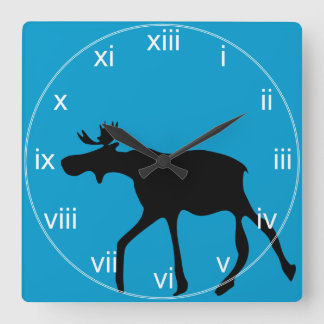 Turquoise Silohuette Moose Wall Clock Quadratische Wanduhr