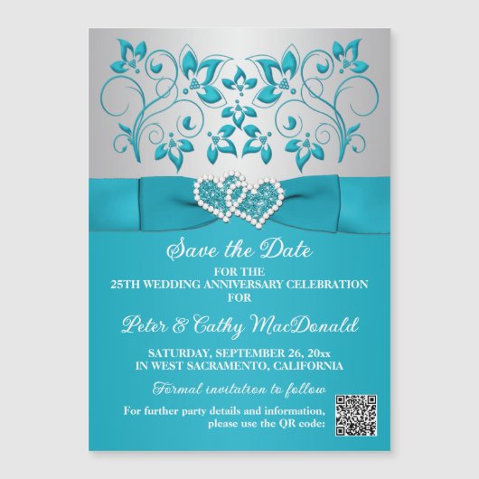 Turquoise, Silver 25th Anniversary 5x7 Magnet (Vorderseite)