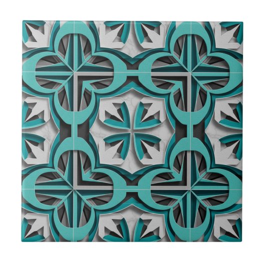 Turquoise Silver 3D Layered Paper Cut Art Fliese (Vorderseite)