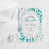 Turquoise Silver Floral Quinceanera Acryleinladungen