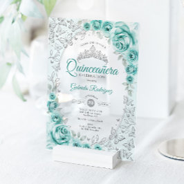 Turquoise Silver Floral Quinceanera Acryleinladungen
