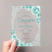 Turquoise Silver Floral Quinceanera Acryleinladungen (Insitu (Handheld))