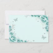 Turquoise Silver Floral Quinceanera Dankeskarte (Rückseite)