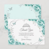Turquoise Silver Floral Quinceanera Dankeskarte (Vorne/Hinten)