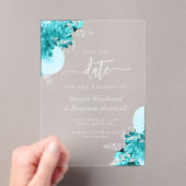 Turquoise Silver Floral Wedding Save the Date Acryleinladungen (Insitu (Handheld))