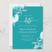Turquoise Silver Floral Wedding Save the Date Magneteinladung (Vorderseite)