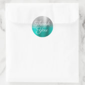 Turquoise Silver Ombre Foil Vielen Dank Runder Aufkleber (Tasche)