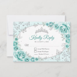Turquoise Silver Quinceanera Reply RSVP Karte