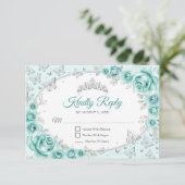 Turquoise Silver Quinceanera Reply RSVP Karte (Stehend Vorderseite)