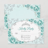 Turquoise Silver Quinceanera Reply RSVP Karte (Vorne/Hinten)
