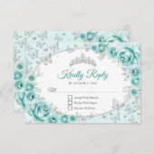Turquoise Silver Quinceanera Reply RSVP Karte (Vorne/Hinten)