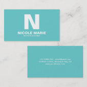 Turquoise Simple Monogram Business Card Visitenkarte (Vorne/Hinten)