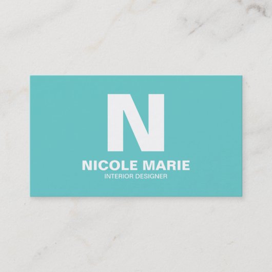 Turquoise Simple Monogram Business Card Visitenkarte (Vorderseite)