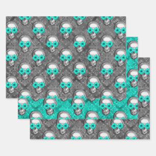 Turquoise Skulls and Sunflower Series Design 9 Geschenkpapier Set