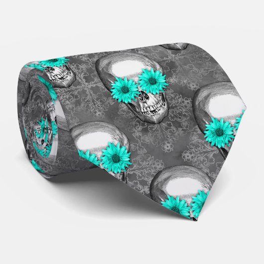 Turquoise Skulls and Sunflower Series Design 9 Krawatte (Gerollt)
