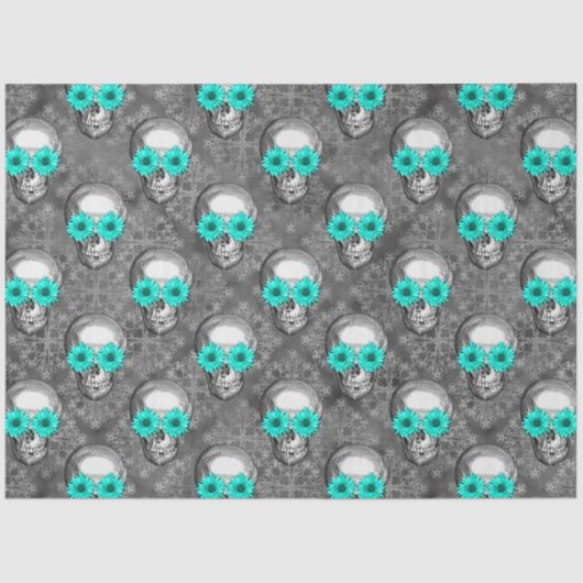 Turquoise Skulls and Sunflower Series Design 9 Seidenpapier (Vorderseite)