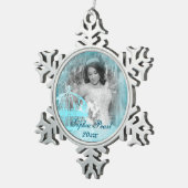 Turquoise Snowflake Christmas Photo Ornaments Schneeflocken Zinn-Ornament (Rechts)
