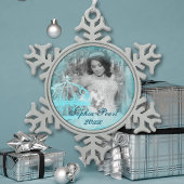 Turquoise Snowflake Christmas Photo Ornaments Schneeflocken Zinn-Ornament