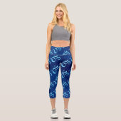 Turquoise Sparkle Om Scattered Blue Tie dye Capri Leggings (Vorderseite)