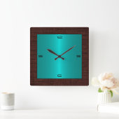 Turquoise Stainless Steel Modern Burlap Border Quadratische Wanduhr (Zuhause)
