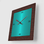 Turquoise Stainless Steel Modern Burlap Border Quadratische Wanduhr (Winkel)