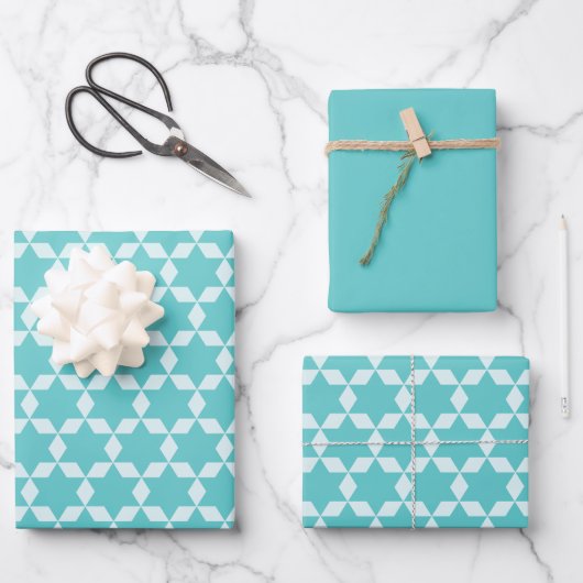 Turquoise Star Tiles Geometric Geschenkpapier Set (Vorderseite)