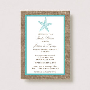Turquoise Starfish Burlap Beach Baby Dusche Einladung