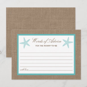 Turquoise Starfish Burlap Beach Baby Dusche Hinweiskarte
