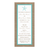 Turquoise Starfish Burlap Beach Hochzeitsprogramm Werbekarte (Vorne)