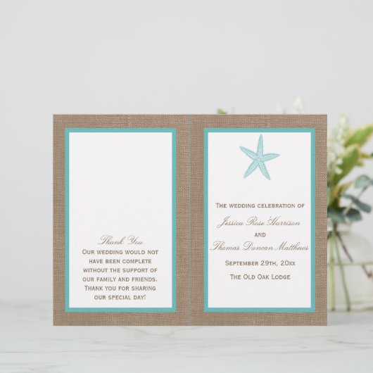 Turquoise Starfish Burlap Beach Wedding Collection (Stehend Vorderseite)