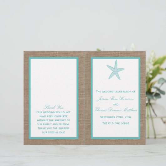 Turquoise Starfish Burlap Beach Wedding Collection (Stehend Vorderseite)