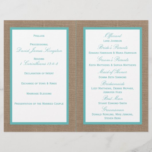 Turquoise Starfish Burlap Beach Wedding Collection (Rückseite)