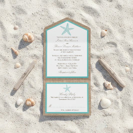 Turquoise Starfish Burlap Beach Wedding Collection All In One Einladung