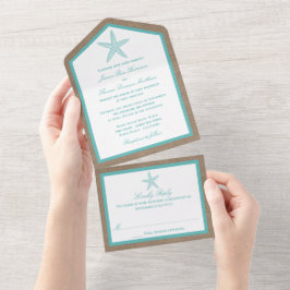 Turquoise Starfish Burlap Beach Wedding Collection All In One Einladung