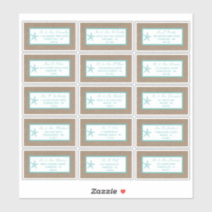 Turquoise Starfish Burlap Beach Wedding Collection Aufkleber