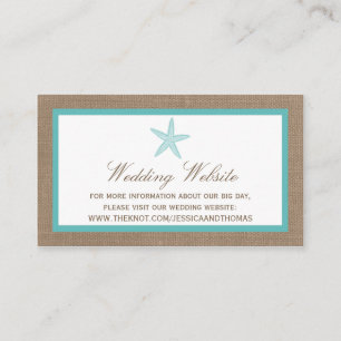 Turquoise Starfish Burlap Beach Wedding Collection Begleitkarte