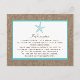 Turquoise Starfish Burlap Beach Wedding Collection Begleitkarte