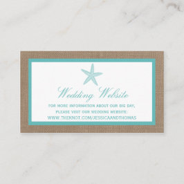 Turquoise Starfish Burlap Beach Wedding Collection Begleitkarte