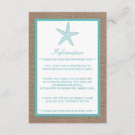 Turquoise Starfish Burlap Beach Wedding Collection Begleitkarte