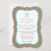 Turquoise Starfish Burlap Beach Wedding Collection Einladung (Vorderseite)