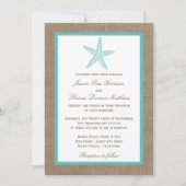 Turquoise Starfish Burlap Beach Wedding Collection Einladung (Vorderseite)
