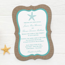 Turquoise Starfish Burlap Beach Wedding Collection Einladung
